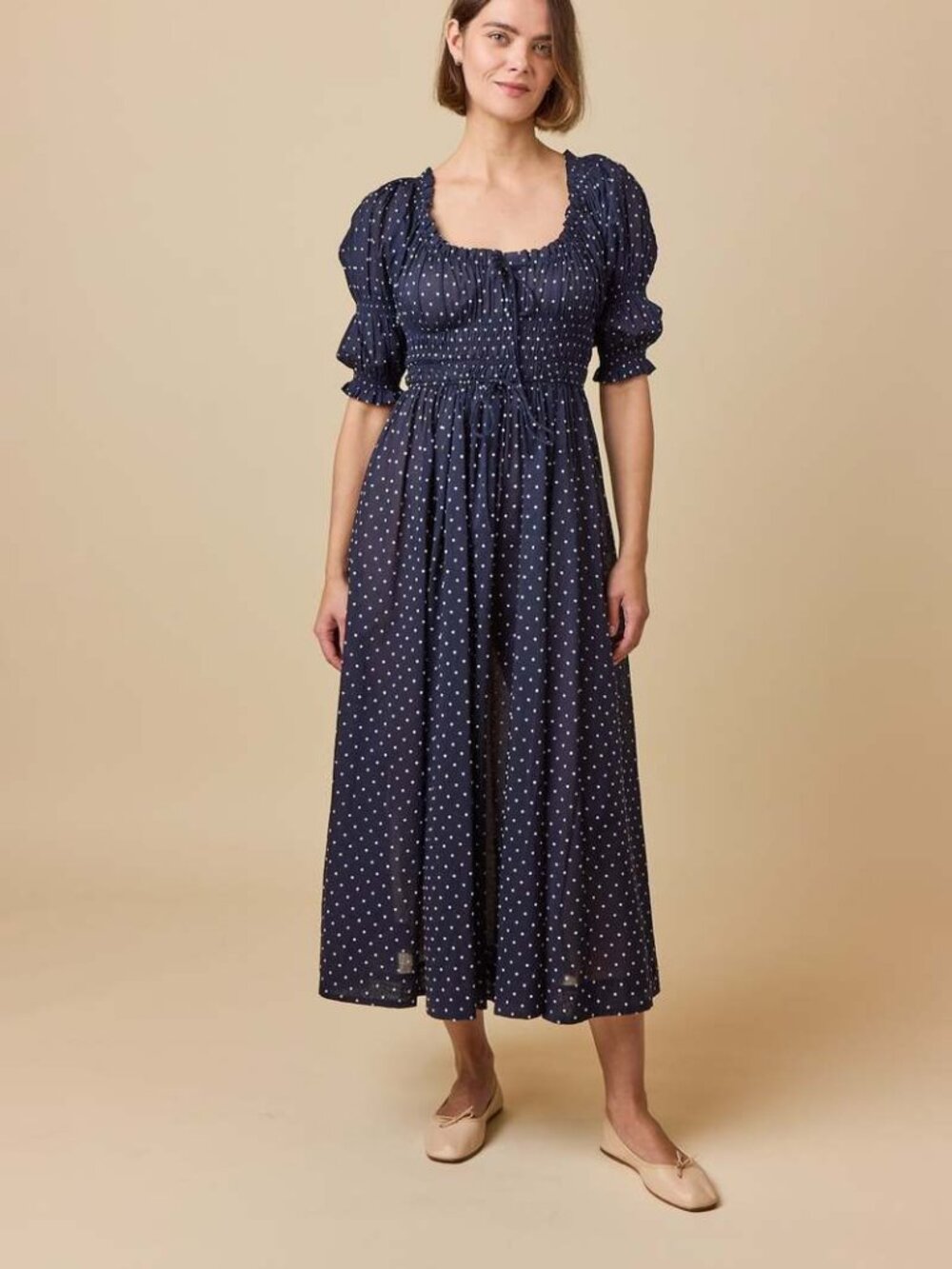 DÔEN Ischia Dress Navy Flock Dot Size M